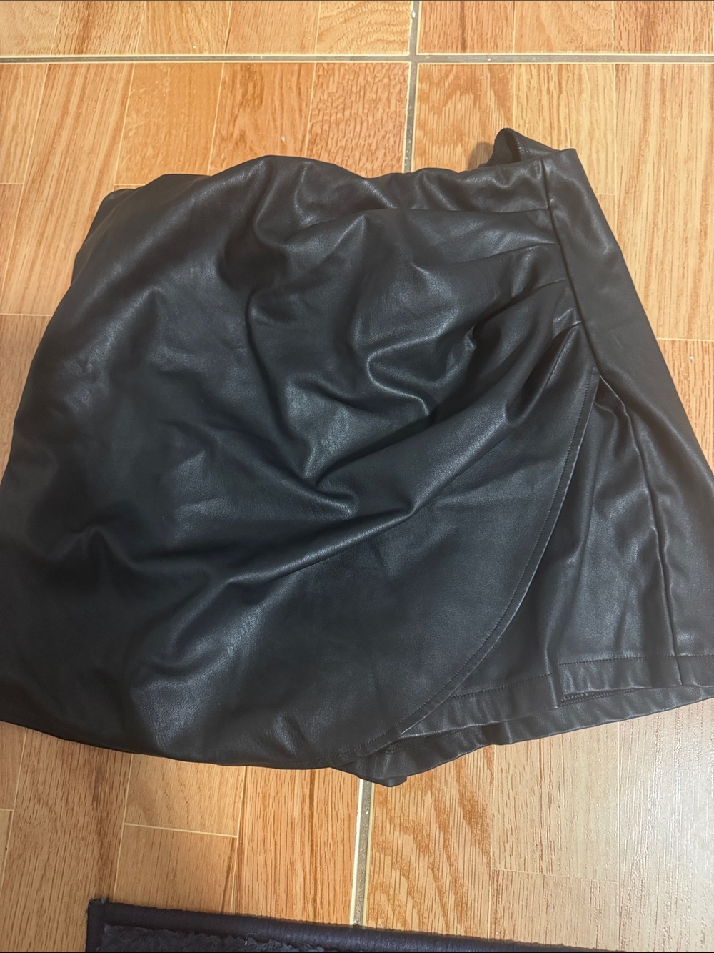 Black Faux Leather Wrap Skort